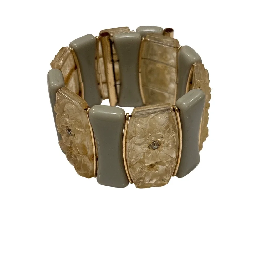 Western Germany‎ Floral Panel Bracelet MCM Lucite Rhinestone 1950s Vintage